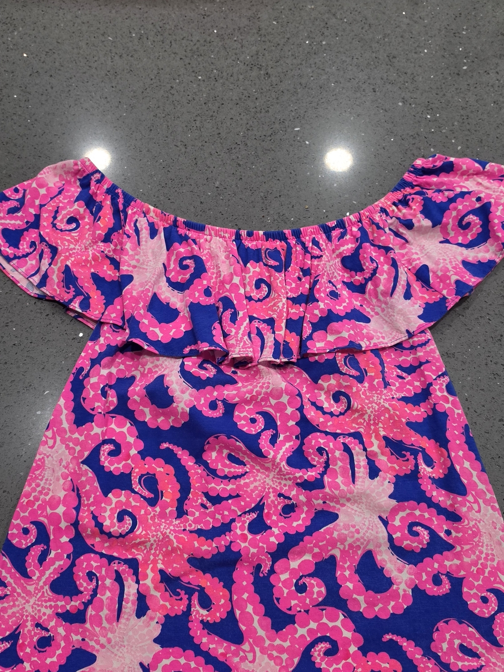 Lilly Pulitzer Pink & Blue Octopus Off-Shoulder Top
